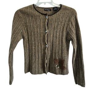 Vintage Crossing Pointe 100% Wool Brown Sweater Button up Winter Sweater